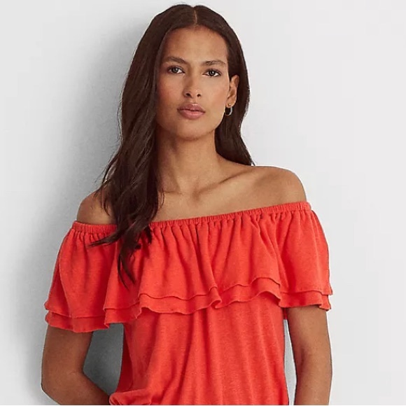 Lauren Ralph Lauren Tops - Ralph Lauren Off shoulder Corral Linen Blend Top Size Large